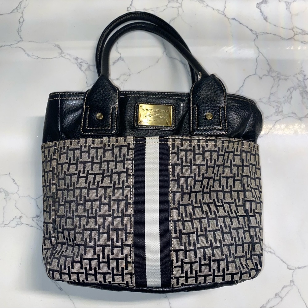 (*Free with purchase) Tommy Hilfiger Handbag Purse Brown Monogram for Women.